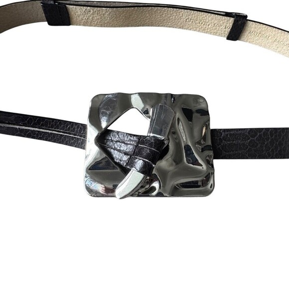 Chico’s Brutalist Silver Hammered Buckle Leather Belt medium large Vintage y2k main image 7